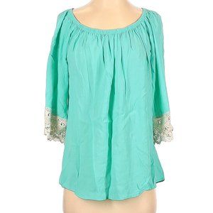 Tilly Anne Turquoise and Lace 3/4 Sleeve Blouse Size S